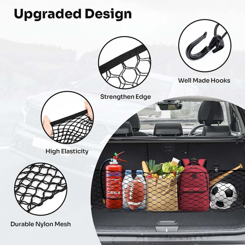 Canvcle Trunk Cargo Net for 2022-2025 2026 Hyundai Tucson Accessories Envelope Style Mesh Trunk Net Organizer and Storage Stretchable Adjustable Elastic Nylon Rear Cargo Netting with Hooks - Image 4